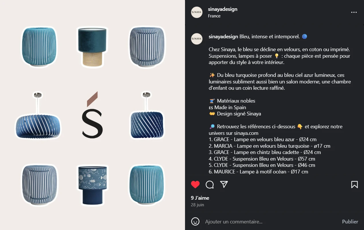 Sinaya luminaires thème bleu